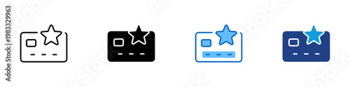 Premium Card Multiple Style Icon Design Vector - Credit card with star badge representing loyalty rewards, premium membership, and exclusive payment benefits