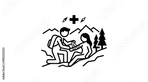 Mountain First Aid Injured Hiker Bandaging Ankle
