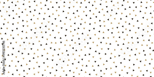 Vector background with gold and black triangles, seamless pattern. Embellishment for gift wrapping paper, fabric, clothing, textiles, surface textures, and scrapbooking.