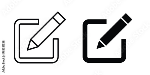 Edit icon outline style. Black solid silhouette style icons