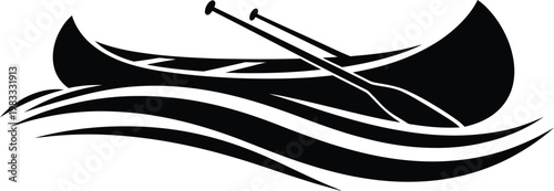 Black silhouette of a viking ship with waves nautical emblem design