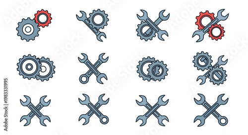 Collection of wrenches and gear icons.