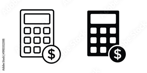 finance calculator icon outline style. Black solid silhouette style icons