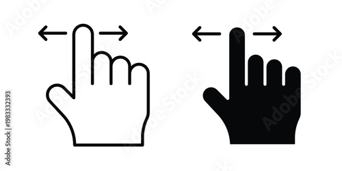 Finger swipe icon outline style. Black solid silhouette style icons