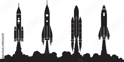 Rocket, Space, Launch, Silhouettes isolated PNG with Transparent Background