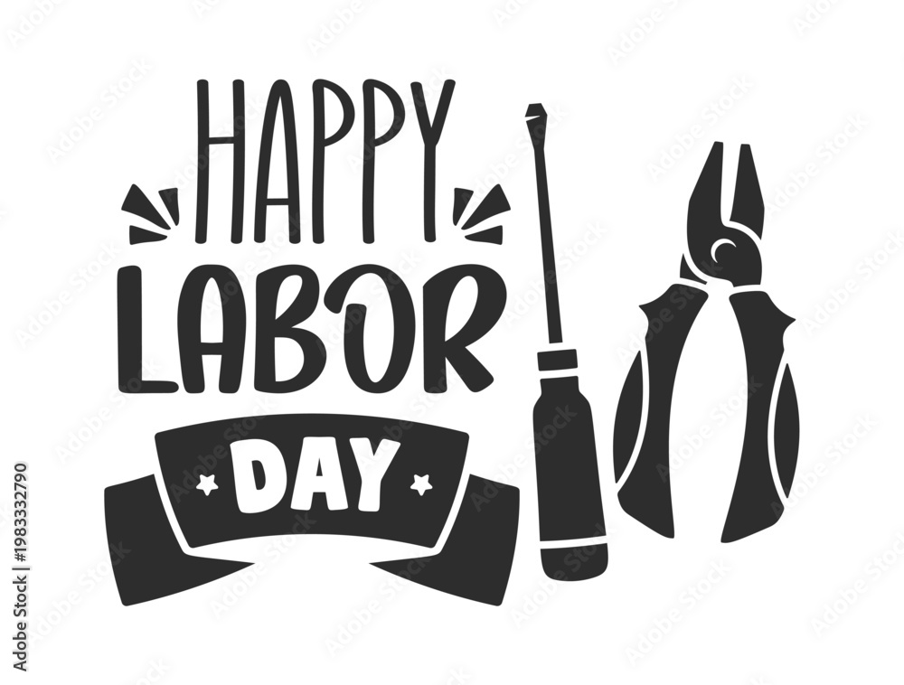 Obraz premium Labor Day Badge With Tools Lettering