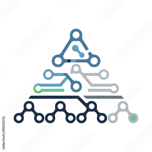 Digital Pyramid Icon with Circuit Lines Depicting Technology Network, Data Flow and Hierarchical Structure