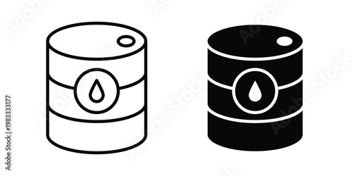 Fuel barrel icon outline style. Black solid silhouette style icons