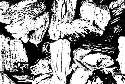 Grunge black and white rock wall textured background (Vector). Use for decoration, aging or old layer