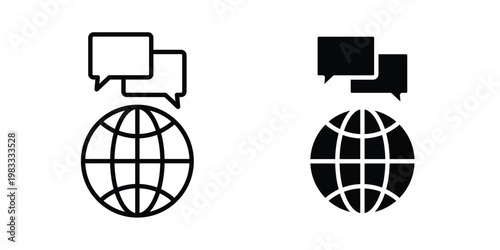 Global dialog icon outline style. Black solid silhouette style icons