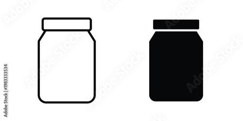 Glass jar icon outline style. Black solid silhouette style icons