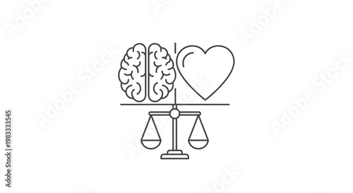 Brain and heart on balance scale.