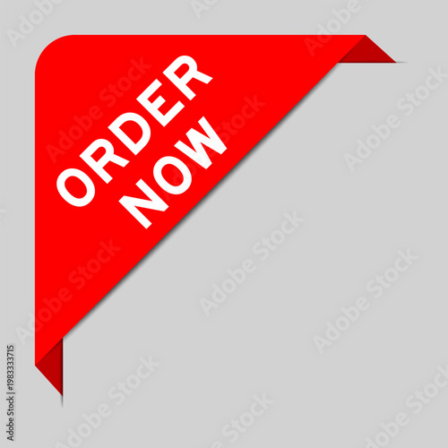 Red color of corner label banner with word order now on gray background