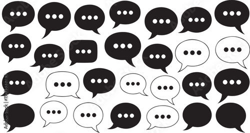 Speech Bubbles, Chat Icons, Communication Symbols, Black and White Vector Graphics isolated PNG with Transparent Background
