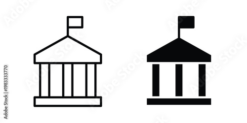Government icon outline style. Black solid silhouette style icons