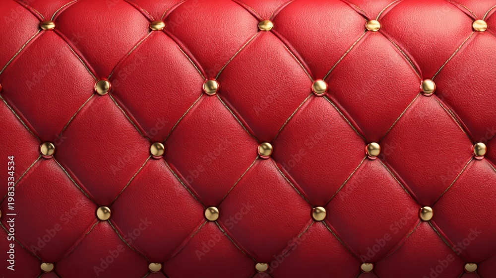 Fototapeta premium A red diamond‑patterned embossed leather purse with gold diamond detail and puffy foam leather