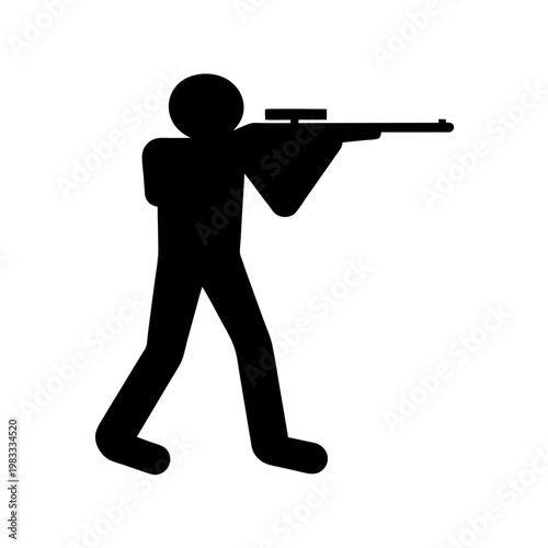 silhouette of biathlete aiming rifle in minimalist winter sport concept