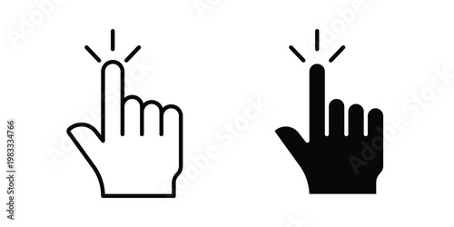 Hand click icon outline style. Black solid silhouette style icons