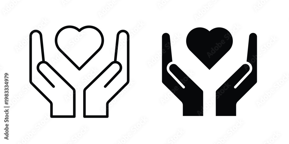 Obraz premium Heart in hand icon outline style. Black solid silhouette style icons