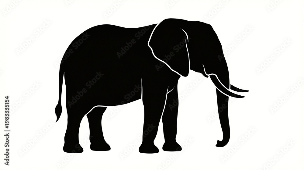 Fototapeta premium A Minimalist Silhouette of an African Elephant Standing Proudly on a White Background