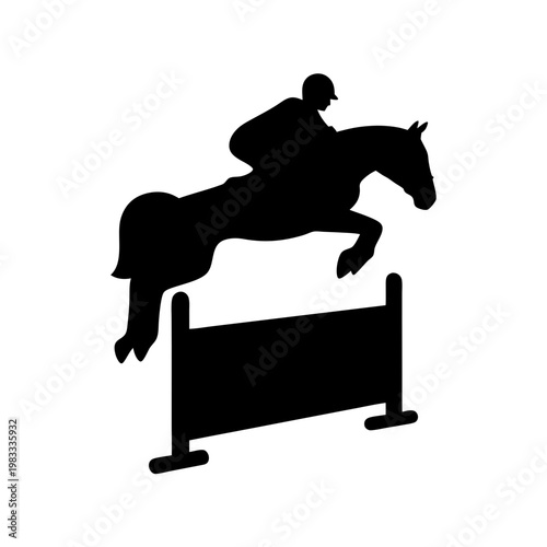 silhouette of horse and rider jumping obstacle at dusk minimalist vector