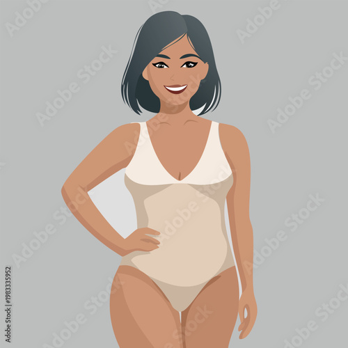 Woman posing smiling body positive isolated illustration