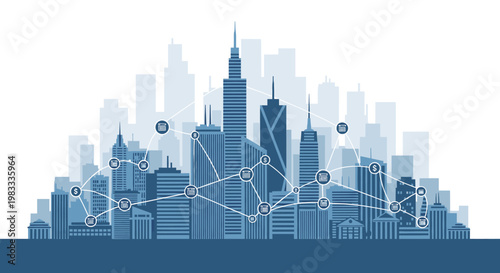 This illustration conveys economic growth and financial investment in a modern cityscape, perfect for marketing materials focused on prosperity and ur
