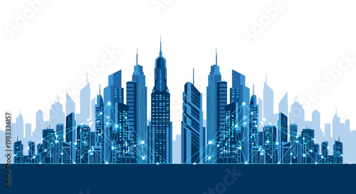 A modern illustration depicting a connected cityscape, suggesting technological advancement, innovation, and seamless networks. Ideal for marketing, t