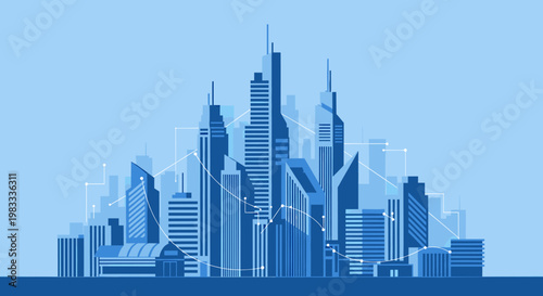 A modern, blue-toned graphic representing business growth and a thriving urban environment, perfect for marketing materials and website backgrounds.