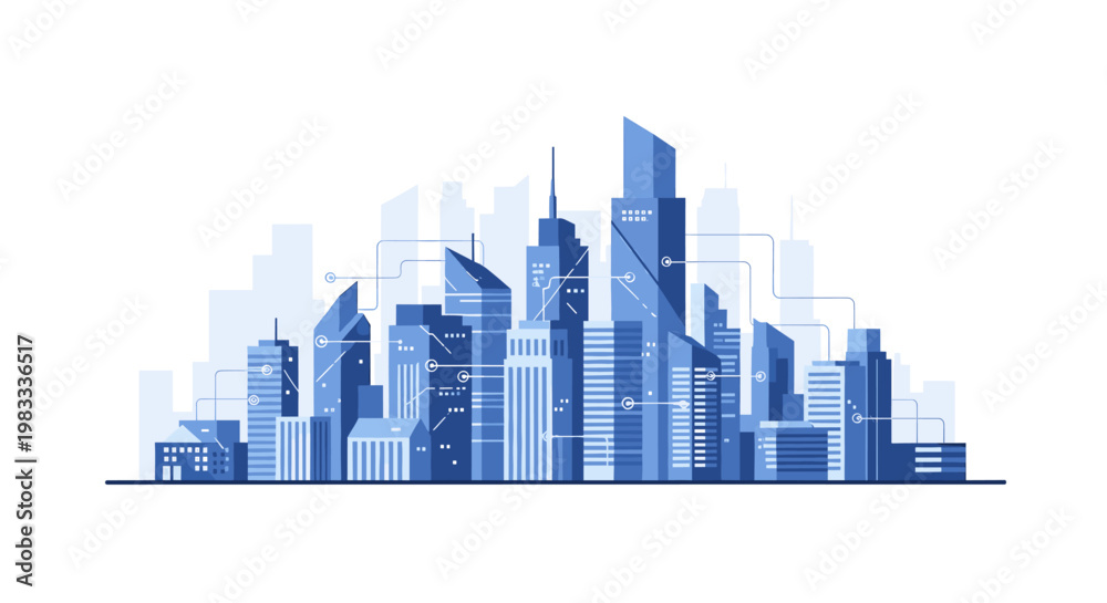 Fototapeta premium A clean, modern illustration of business buildings evokes a sense of professionalism and growth, perfect for corporate websites, presentations, and ma
