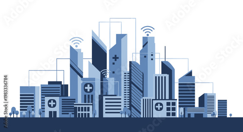 A clean, contemporary illustration of a cityscape evokes feelings of progress and stability, ideal for business presentations or website design.