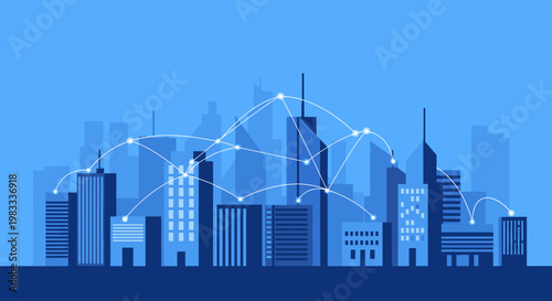 A cool, modern vector illustration of a cityscape. Ideal for business presentations, tech websites, and conveying innovation, progress, and urban deve