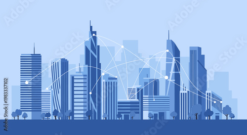 A stylized illustration of a modern city skyline evokes a sense of ambition and progress, perfect for business presentations or social media marketing