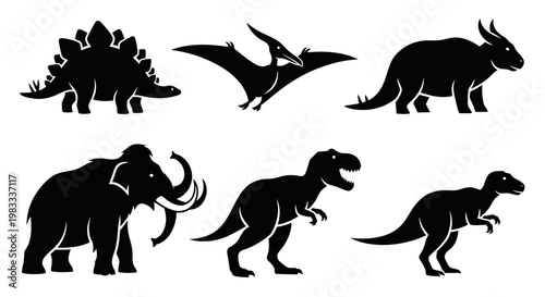 Prehistoric Animal and Dinosaur Silhouettes Set