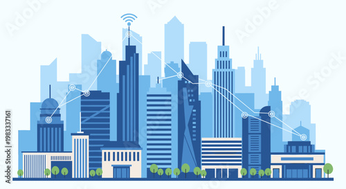 Stylized illustration of a modern office building, conveying progress, stability and corporate success. Suitable for business presentations, website d