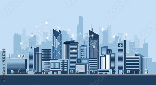 A contemporary illustration of a sleek office building conveys a sense of professional success and stability, perfect for business presentations or we