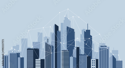 Modern illustration of city skyline and rising graph, conveying optimism, business growth, and successful development. Ideal for marketing and website