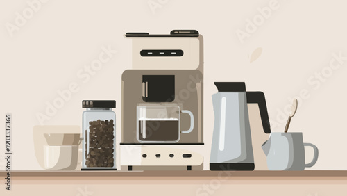 Modern Minimalist Coffee Brewing Station with Espresso Machine
