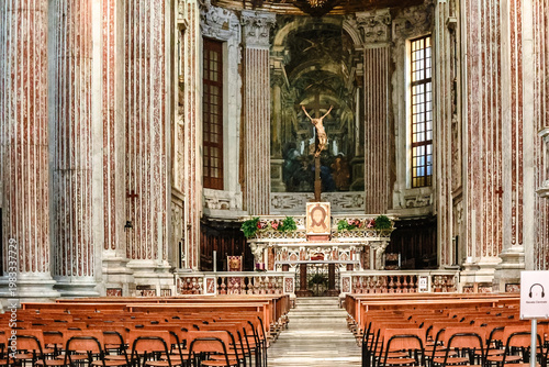 Tableau sur toile Grand nave of Basilica della Santissima Annunziata del Vastato in Genoa, Genoa,