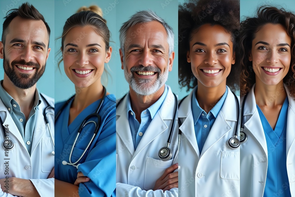 Fototapeta premium Diverse Medical Team in Collage: Uniting Expertise and Unity for Healthcare Services