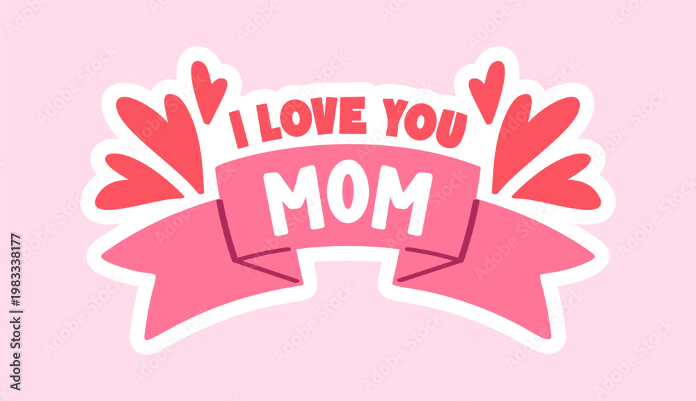 Obraz premium Mom Love Banner With Hearts Cartoon