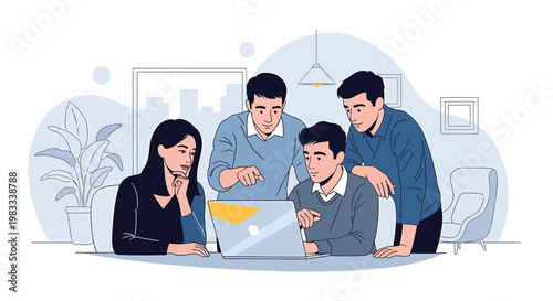 Business team, office workers, collaboration, laptop, teamwork, coworkers, meeting, planning, strategy, modern workspace