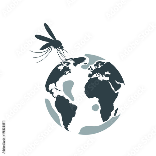 Mosquito Impact on Global Health Icon with World Map