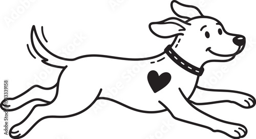 Happy dog running with heart energetic outdoors exercise friendship companion domestic illustration friendly athletic canoodle