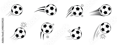 Soccer ball bounce motion line set, hand drawn football movement with curved arcs and rebound effects, doodle vector illustration for sport graphics, dynamic comic style, and action trajectory design 