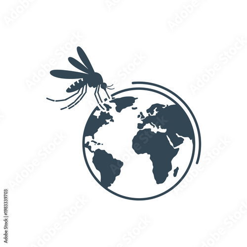 Mosquito Impact on Global Health Icon with World Map