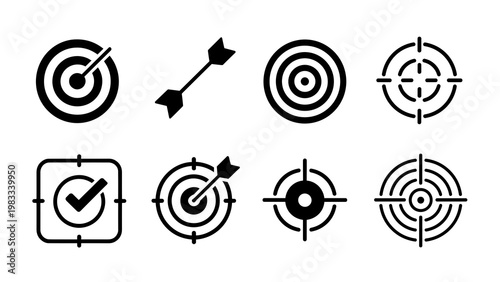 Target and Aim Thin Line Icon Set  Precision, Goal and Focus Symbol Collection