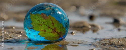 Sustainability concept for Earth Day, featuring clean water conservation and an eco‑friendly environment with green plants and water droplets, emphasizing global, earthly efficiency