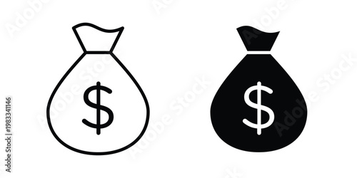 Money bag icon outline style. Black solid silhouette style icons