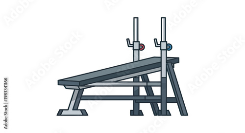 A dark gray weight bench with upright posts for weights